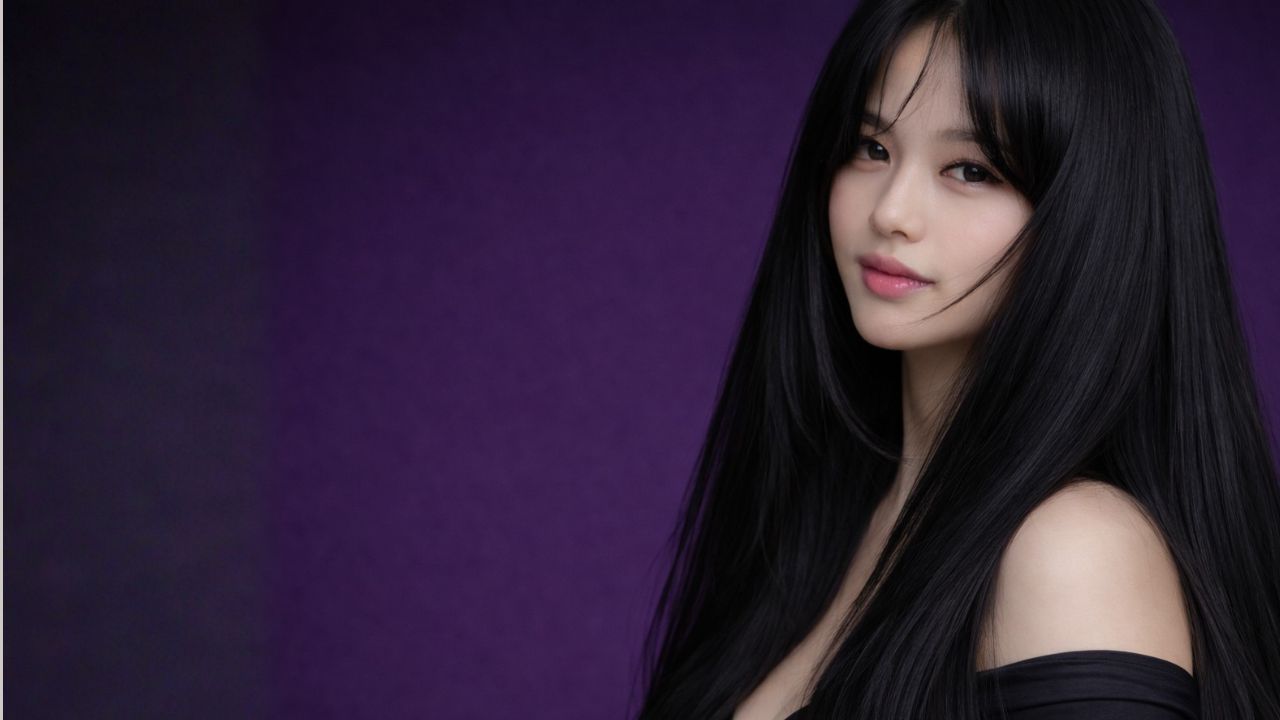 Model with healthy restored black hair
