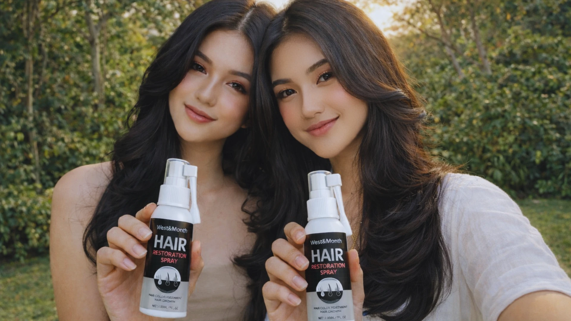 Wanita percaya diri dengan rambut hitam berkilau