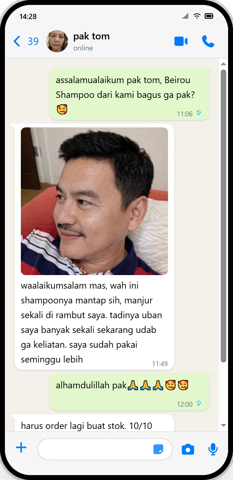 Screenshot testimoni WhatsApp Beirou 1